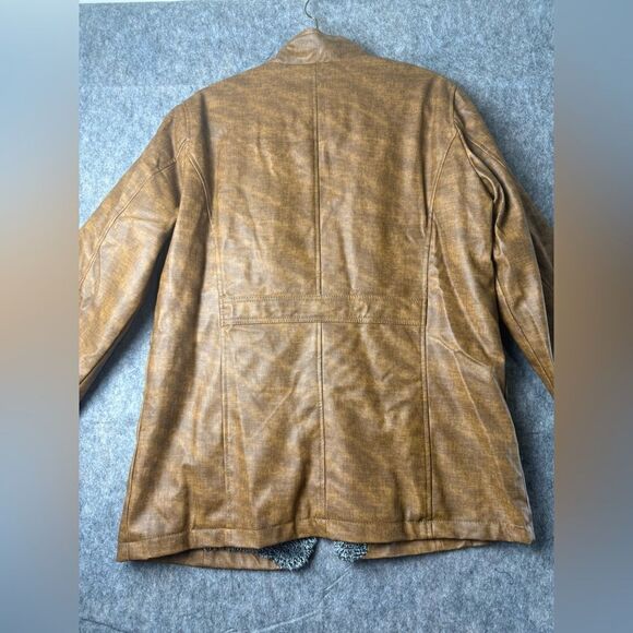 KP Fashion Man Leather Jacket Men XL Brown Sherpa Lined Long Sleeve Button Front - Picture 7 of 10